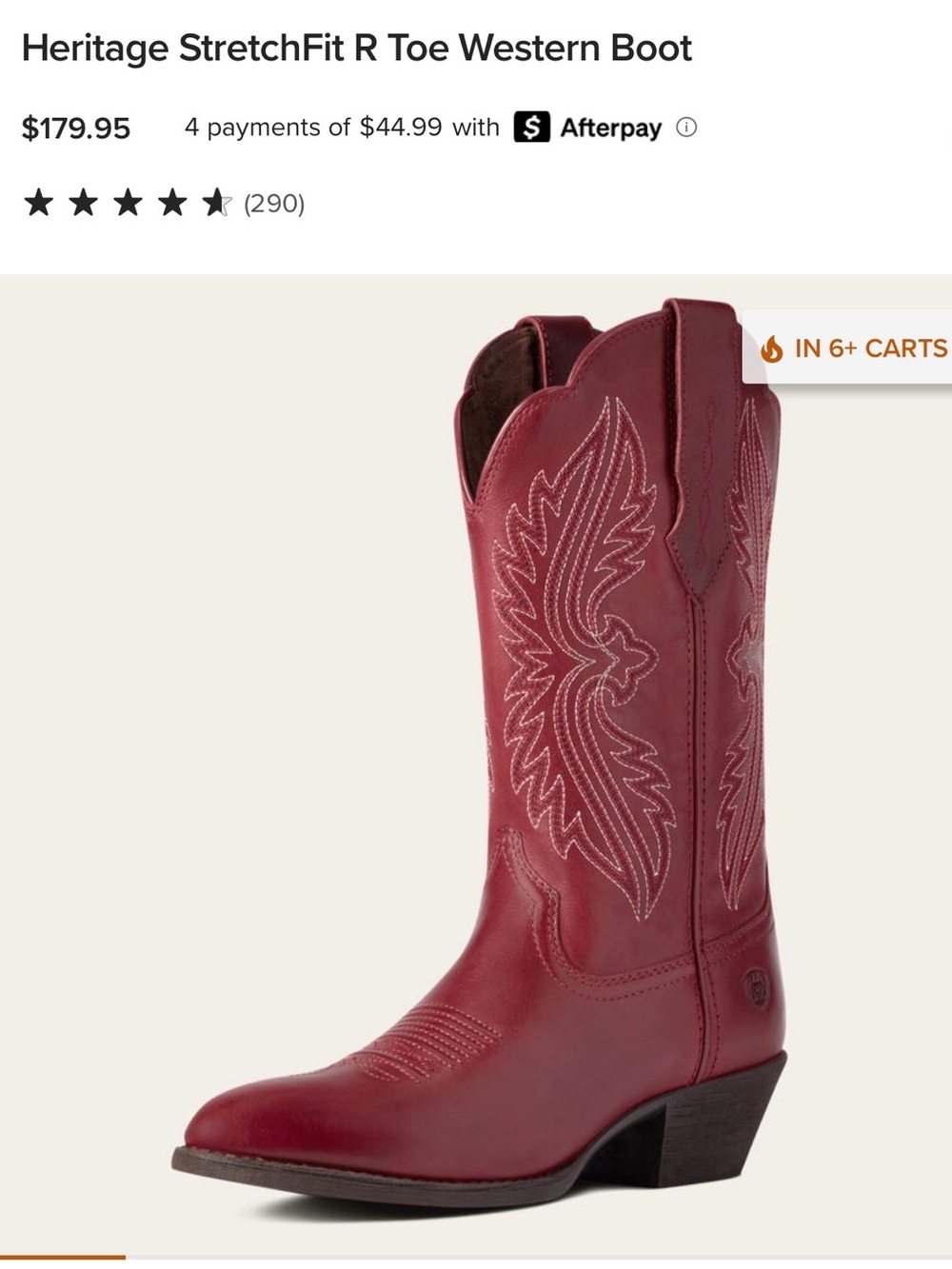 Ariat Red Western Leather Boot with Embroidered Shaft